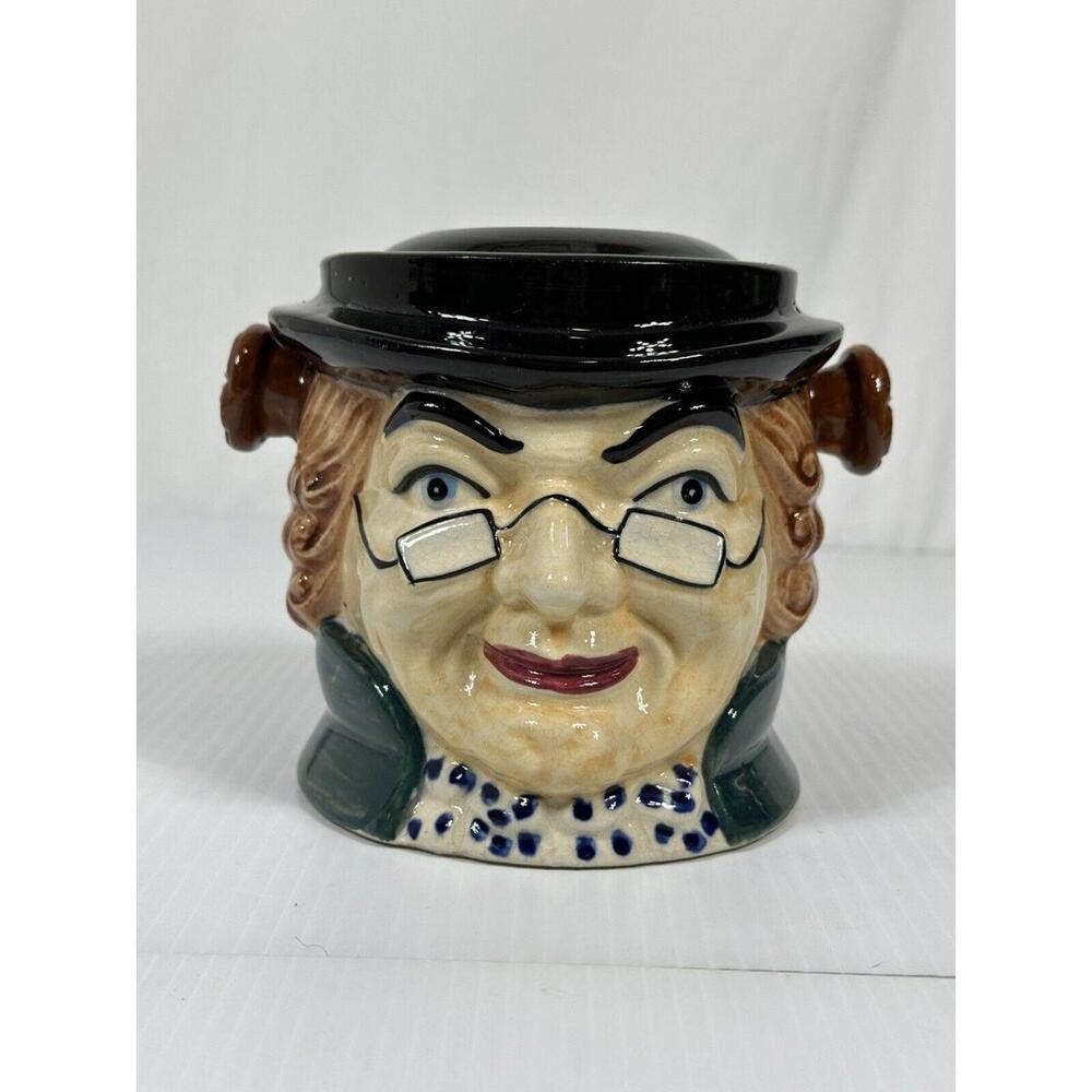 Vintage Wales China‎ Benjamin Franklin Biscuit Jar w Lid Figural Character Flaws